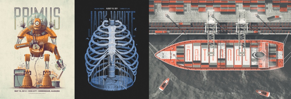 Πόστερ-μεταξοτυπίες για τους Primus, τον Jack White και τους The National από τους DKNG. dkng_copy.jpg