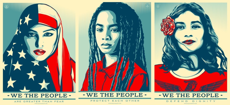 Oι τρεις αφίσες της σειράς «We The People» από τον Shepard Fairey. shepard.jpg