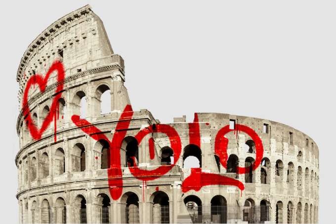 The Colosseum sprayed with YOLO.