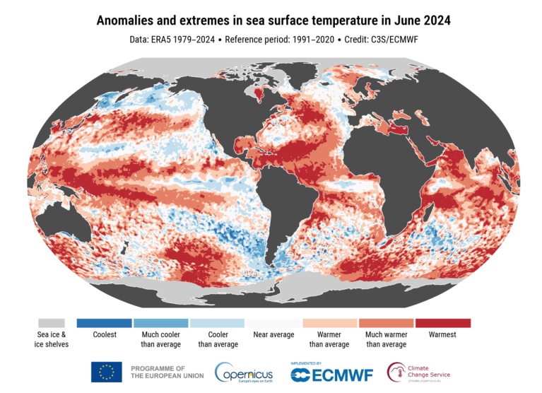 Surface air temperature for June 2024