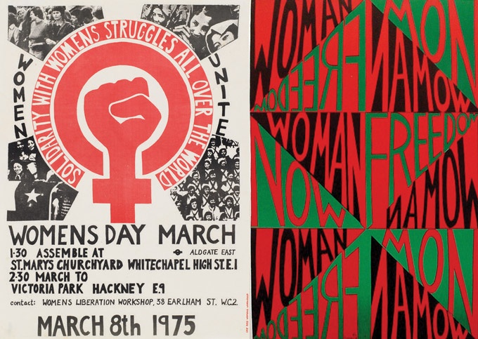 Αριστερά αφίσα για το Women’s March του 1975 και δεξιά αφίσα της Faith Ringgold. 8march1975.jpg