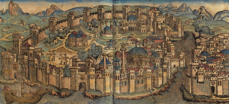 Michael Wolgemut, Views of Constantinople, Nuremberg Chronicle, c. 1493. Η εικονογράφηση δημιουργήθηκε μόλις 50 χρόνια μετά την άλωση. tumblr_nfujpdlmn81rtynt1o3_r1_1280.png