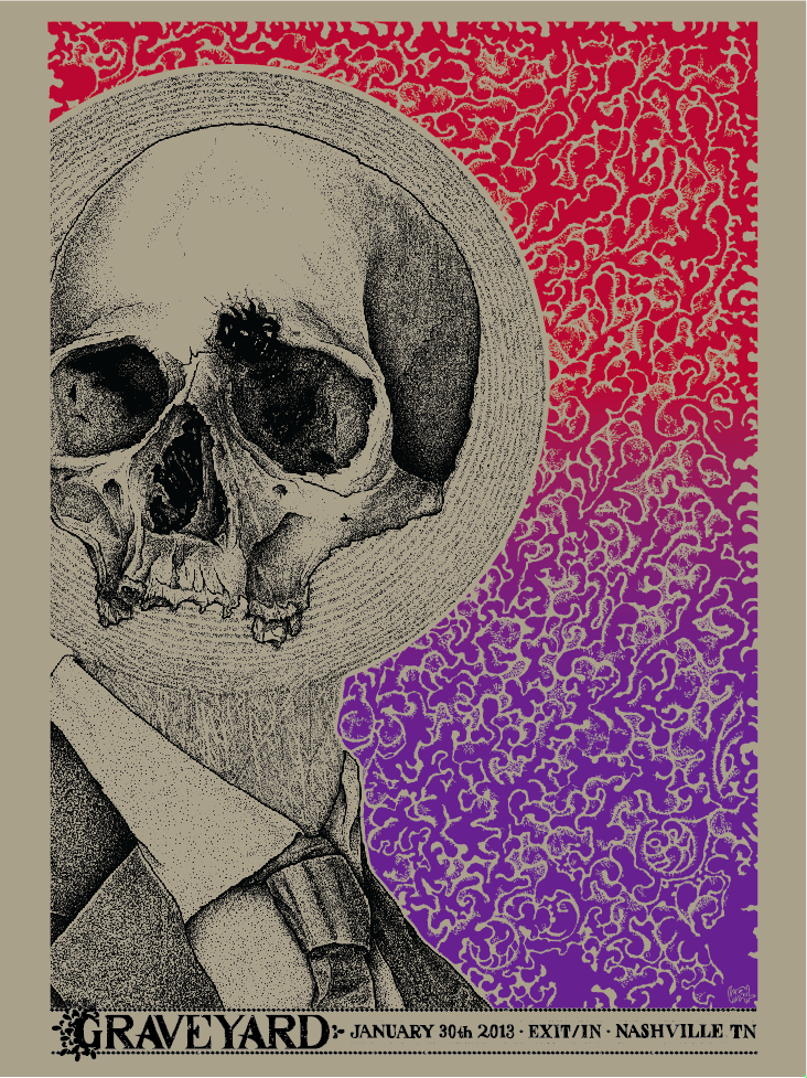 Πόστερ-μεταξοτυπία για τους Graveyard από τους Viral Graphics. viral-graveyard.png