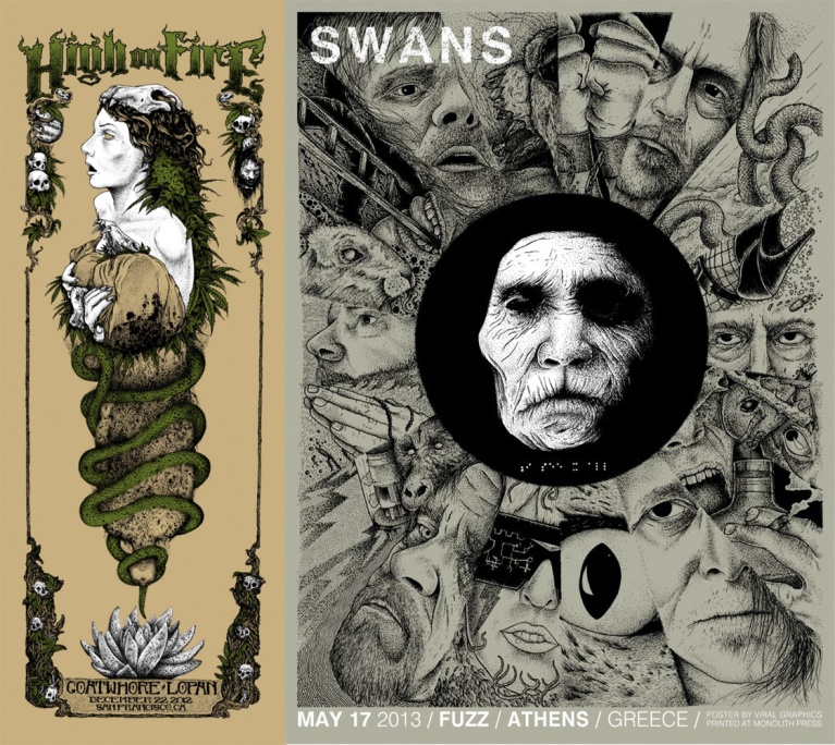 Πόστερ-μεταξοτυπίες για τους High On Fire και τους Swans από τους Viral Graphics. viral.jpg